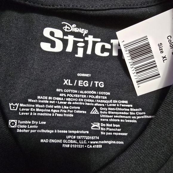 💛2/$15 DISNEY Lilo & Stitch Mens "Naughty"T-Shirt. BLack. Size XL - Picture 5 of 5
